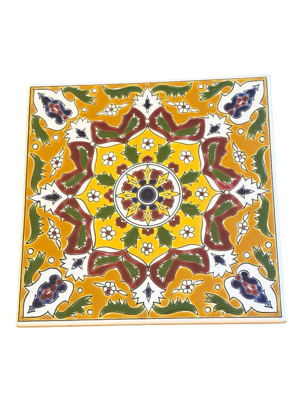 Decorative Ceramic Tile Wall Art Trio - Yellow, Navy, Multicolor- made in Greece